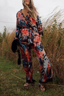 Fashion Lace Patchwork Printed Elastic Waist Wide-Leg Pants