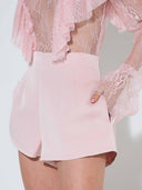 Elegant Lace Turtleneck Top And Shorts Two-piece Set