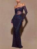 See-through Off-shoulder Slim-fit Evening Dress