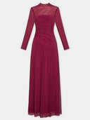 Elegant Pleated Mesh Long-sleeved Maxi Dress