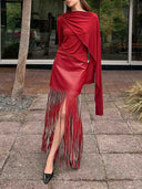 Elegant Asymmetric Draped Long-Sleeved Top