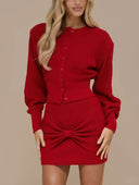 Casual Bow-tie Cardigan Sweater And Skirt Two-piece Set