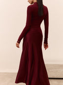 Elegant Asymmetrical Neckline Fitted Maxi Dress