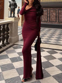 Slant Shoulder Ribbon Design Maxi Dress