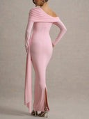 Slant Shoulder Ribbon Design Maxi Dress