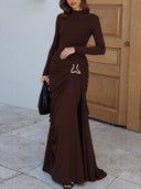 Elegant Draped Pleated High-Slit Maxi Skirt