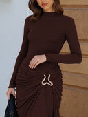 Elegant Draped Pleated High-Slit Maxi Skirt