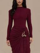 Elegant Draped Pleated High-Slit Maxi Skirt