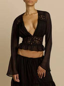 Bohemian Lace SPlicing Shirt And Skirt Set