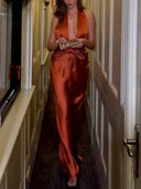 Deep V-Neck Backless Sexy Maxi Dress