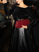 Boat-Neck Velvet Splicing High-Waist A- Line Midi Dress