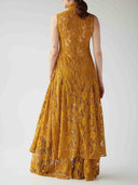 Elegant High-neck Lace Slit Long Top Two-piece Set