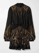 Tie-neck Printed Chiffon Flowy Mini Dress