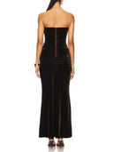 Tube Top Pleated Velvet Maxi Dress