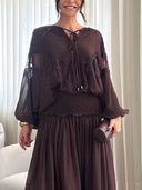 Elegant High-Waist Tiered Chiffon Maxi Skirt