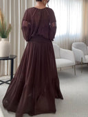 Elegant Lace-Panel Lantern Sleeve Chiffon Blouse