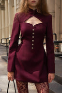 Exquisite Hollowed-out Button-down Slim-fit Mini Dress