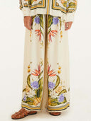 Exquisite Satin Floral Print Wide-leg Pants