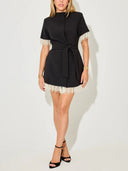 Elegant Pearl Trim Wrap Mini Dress