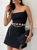 Elegant Square Neck Slit Mini Dress