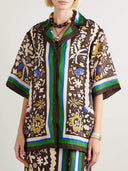 Unique Vintage Moroccan Print Linen Oversized Button-Up Shirt