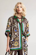 Unique Vintage Moroccan Print Linen Oversized Button-Up Shirt