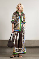 Unique Vintage Moroccan Print Linen Elastic Waist Pocket Wide-Leg Pants