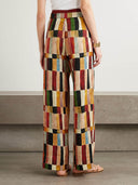 Retro Floral Print Loose Linen Elastic Waist Wide-Leg Pants