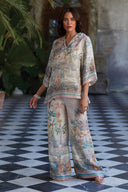 Playful And Elegant Digital Print Flared Sleeve Loose Oversized Shirt