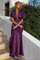 Retro Floral Printed Puff Sleeve Loose A-Line Maxi Dress