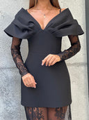 Elegantly Detachable Lace Sleeve Mini Dress