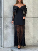 Elegantly Detachable Lace Sleeve Mini Dress
