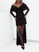 Elegant Lace Elastic Waist Midi Skirt
