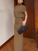 Back Swing Collar Pleated Maxi Dress