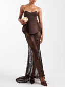 Tube Top Lace Spliced Fishtail Maxi Dress