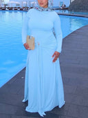 Metal Buckle Design Long Sleeve Maxi Dress