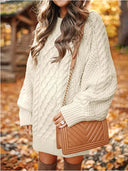 Fashion Chunky Cable Knit Round Neck Oversized Sweater Mini Dress