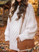 Fashion Chunky Cable Knit Round Neck Oversized Sweater Mini Dress