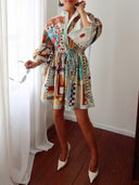 Unique Painted Pattern Print Lace-up Mini Dress