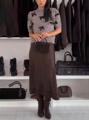 Elegant Lace Trim A-Line Midi Skirt