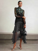 Exquisite Polka Dot Floral Print Ruffled Midi Dress