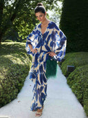 Elegant Oversized Floral Print Batwing Sleeve Chiffon Maxi Dress