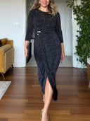 Shiny Pleated Slim-fit Midi Dress
