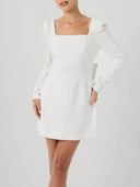Elegant Backless Bow-Tie Fitted Square Neck Long-Sleeve Mini Dress