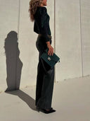 Casual Draped High-Rise Straight-Leg Leather Pants