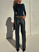 Casual Draped High-Rise Straight-Leg Leather Pants