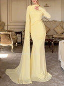 Elegant Satin Pleated Long-sleeved Maxi Dress