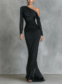 Elegant One-shoulder Pleated Mermaid Maxi Dress