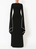 Elegant Pearl-trimmed Flared-sleeve Maxi Dress