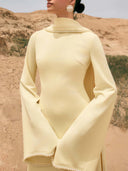 Elegant Pearl-Trimmed Cape Sleeve Maxi Dress
